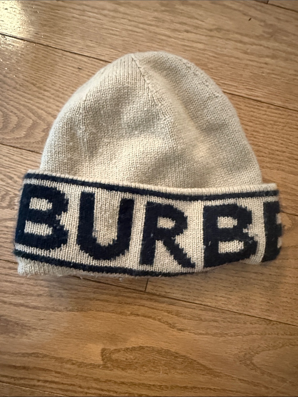 Burberry Cream Beanie with Black Logo Cuff